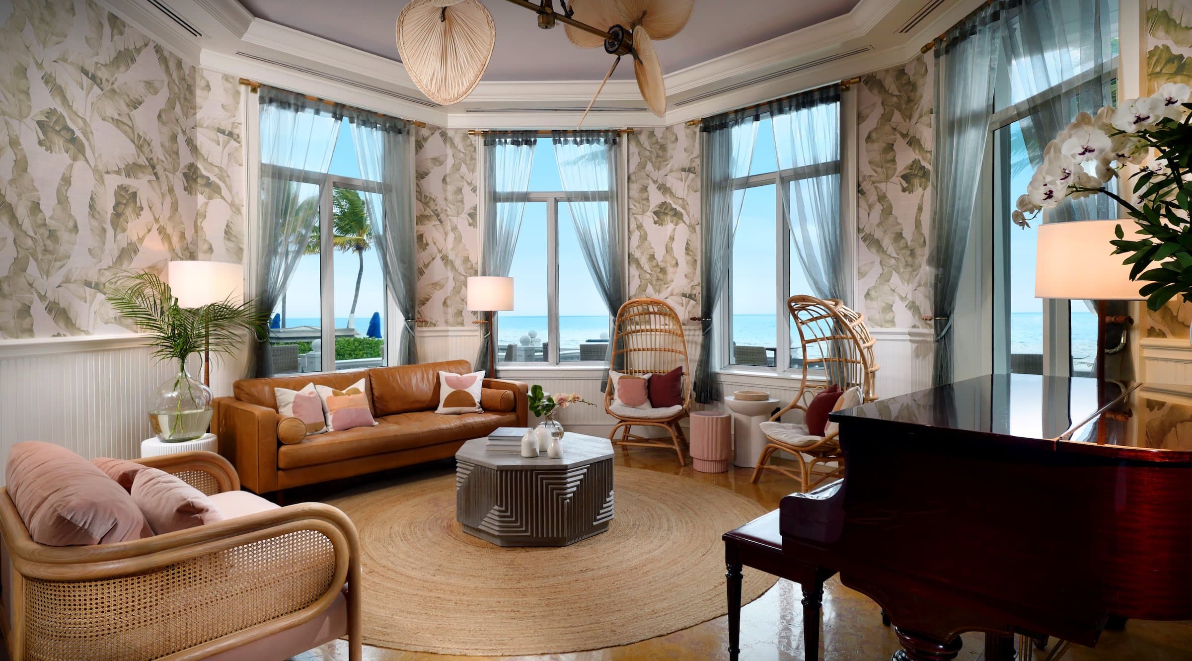 Indoor seating area at the Pelican Grand Beach Resort in Fort Lauderdale, Florida