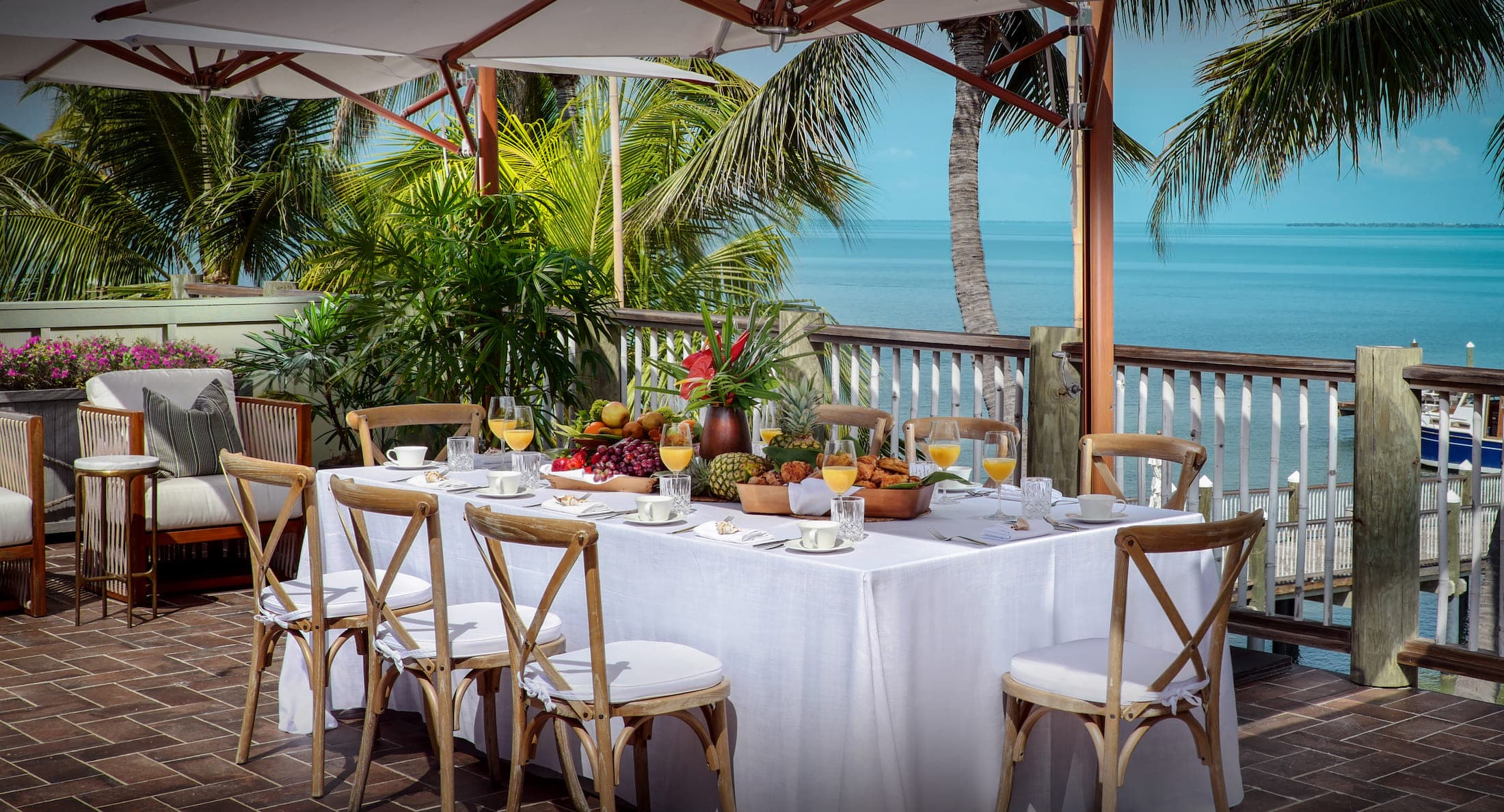 Breakfast table setting at Little Palm Island