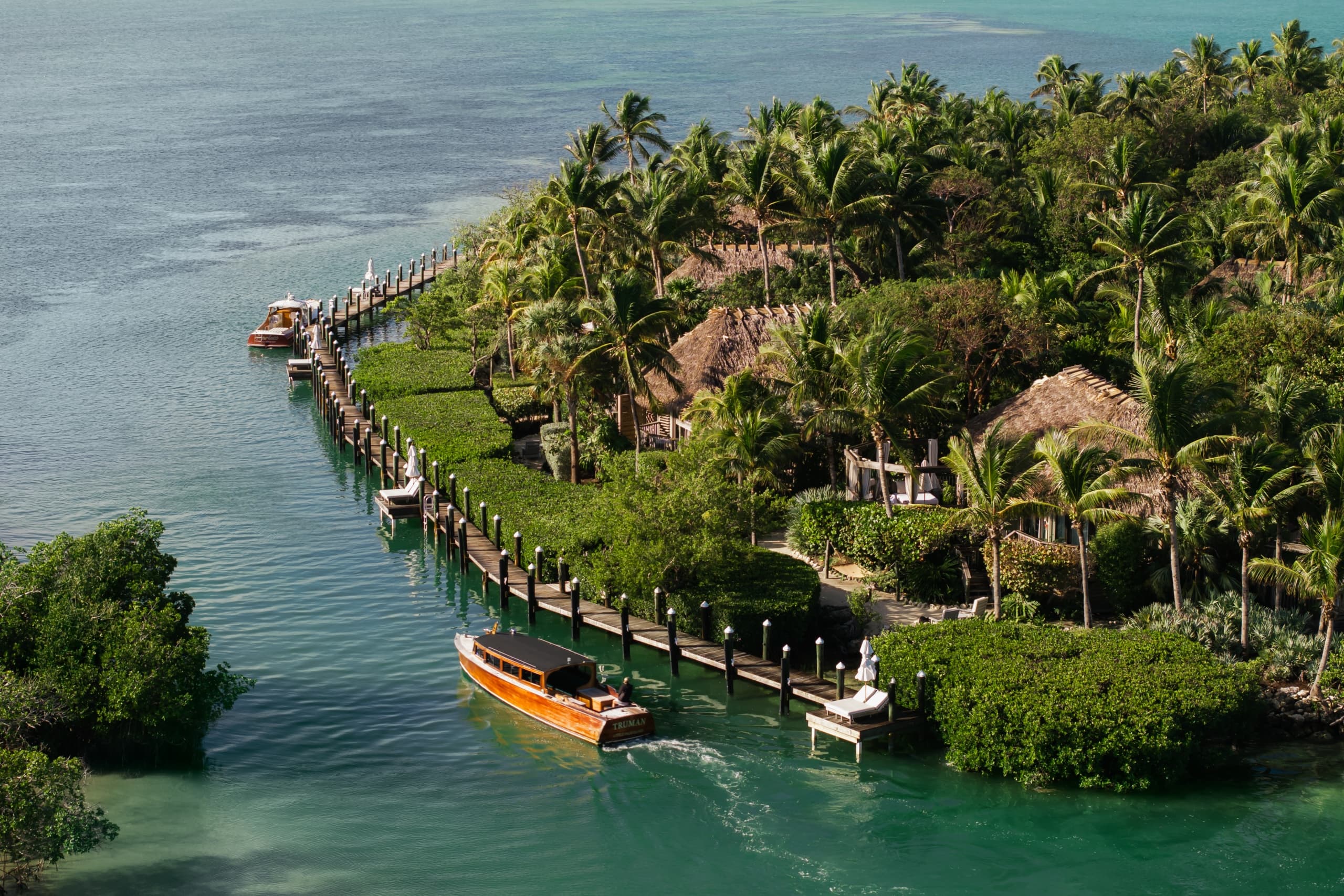 A drone shot of Little Palm Island
