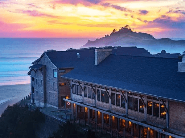 Oceanfront Headlands Coastal Lodge & Spa accommodations on the Oregon Coast at sunset
