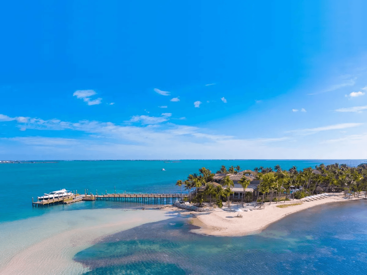 Little Palm Island with dock and boat in Little Torch Key, Florida